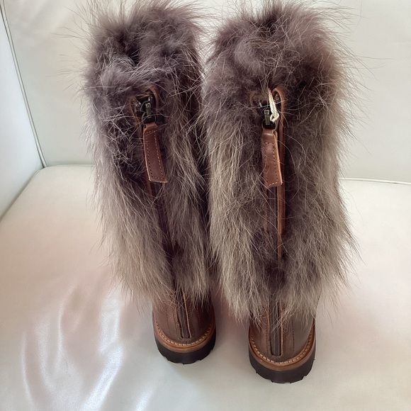 NEW Brunello Cucinelli Brown Leather Fur Boots 6 - Picture 4 of 14